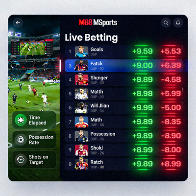 Tampilan halaman live betting M88 MSports dengan odds yang berubah secara real-time dan statistik pertandingan