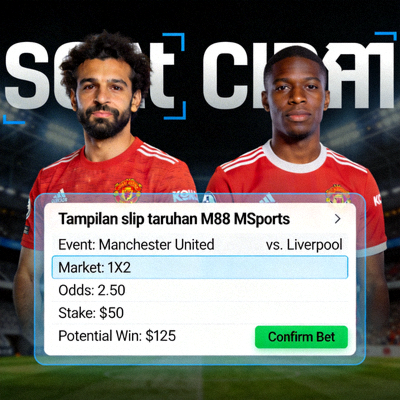 Tampilan slip taruhan M88 MSports yang muncul di bagian bawah layar untuk konfirmasi taruhan